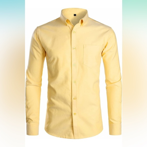 💛 ZEROYAA Men's Casual Slim Fit Long Sleeve Button Down Oxford Shirts size Small - Picture 1 of 7